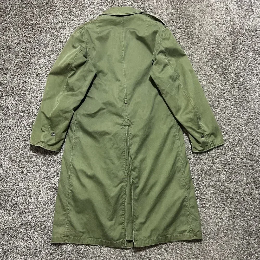 Vintage 60s Military Jacket Army Green Trench Coat Olive Canvas US Army Overcoat